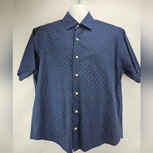 Peter Millar Button Down S/S Shirt Mens Large Blue Antler Trees All Over Print